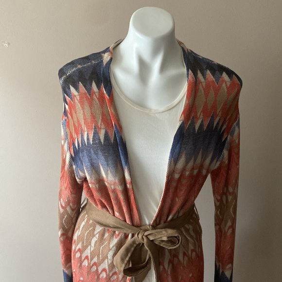 Chico’s Women’s Rustic Boho Long Cotton Blend Cardigan Sweater Size 8 - Picture 2 of 7